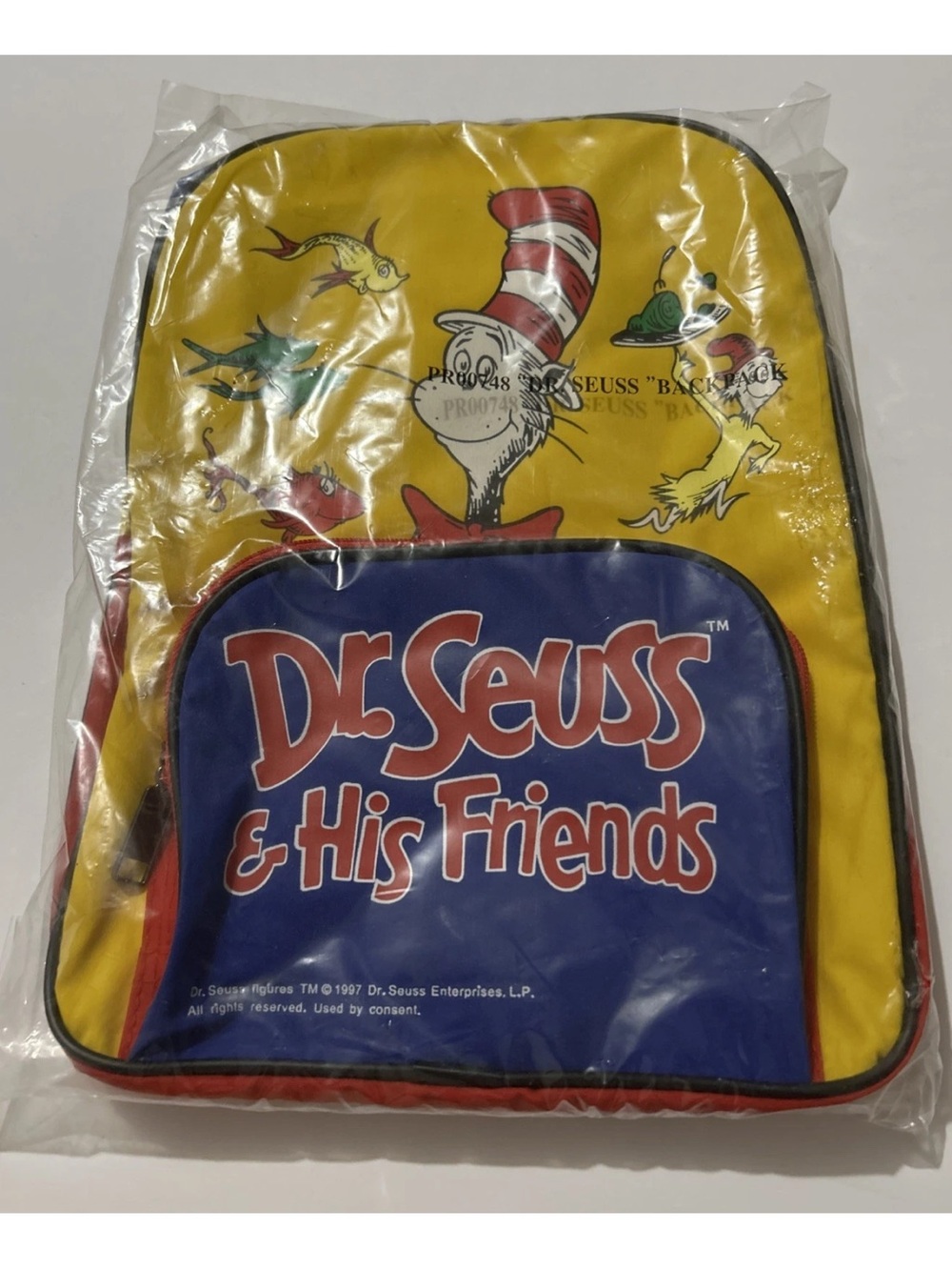 Dr. Seuss Blue and Yellow Kids Backpack with Red Straps vintage